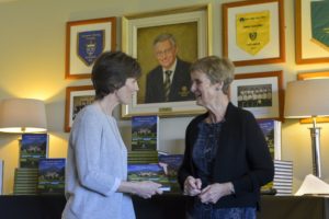 2) Sarah Slazenger – Managing Director of Powerscourt Estate is presented with copy of the 20th Anniversary Book by past Lady Captain Brenda Quinlan. 