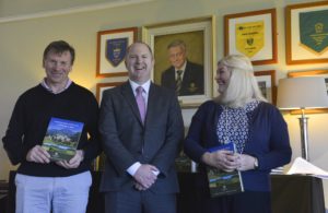 4) Fellow PGA Golf Professional Paul Thompson and Jacqui Farrell are presented with a copy of the Powerscourt Golf Club 20th Anniversary Book by Golf Club Manager Gavin Hunt. This is to celebrate their own 20 years at Powerscourt Golf Club, since its opening in 2006. 